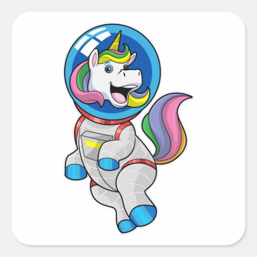 Unicorn als astronaut in de ruimte vierkante sticker (Voorkant)