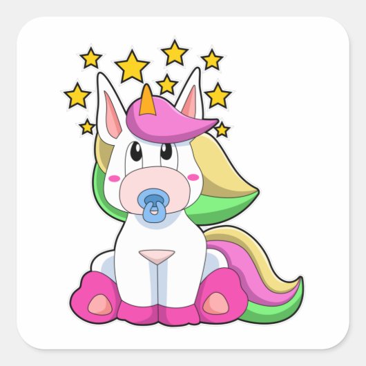 Unicorn als Baby met Pacifier Vierkante Sticker (Voorkant)