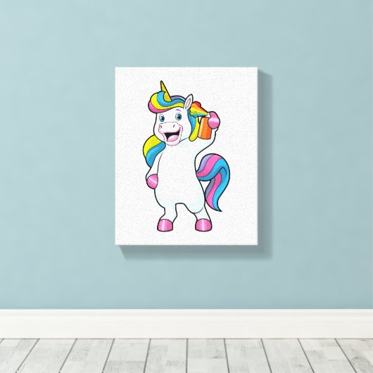 Unicorn als Hairdresser met Hairspray Canvas Afdruk (Insitu (Houten vloer))