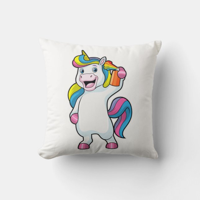 Unicorn als Hairdresser met Hairspray Kussen (Voorkant)