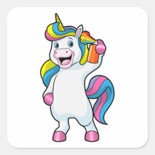 Unicorn als Hairdresser met Hairspray Vierkante Sticker