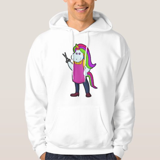 Unicorn als Hairdresser met schaar Hoodie (Voorkant)