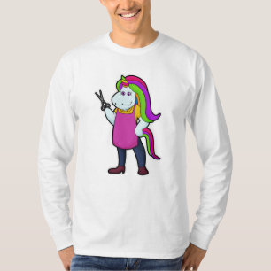 Unicorn als Hairdresser met schaar T-shirt