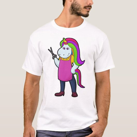 Unicorn als Hairdresser met schaar T-shirt (Voorkant)