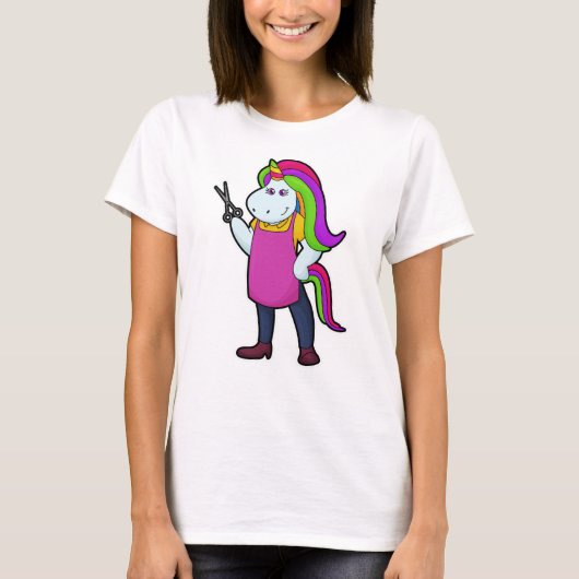 Unicorn als Hairdresser met schaar T-shirt (Voorkant)