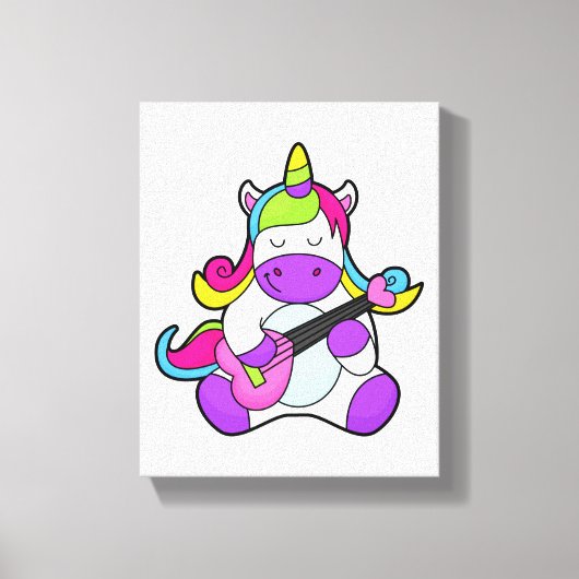 Unicorn als muzikant met gitaar canvas afdruk (Voorkant)