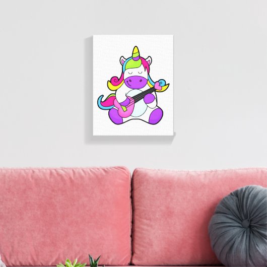 Unicorn als muzikant met gitaar canvas afdruk (Insitu (Woonkamer))