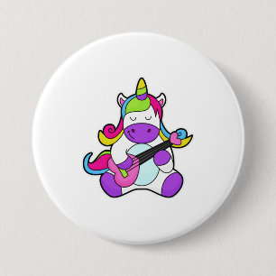 Unicorn als muzikant met gitaar ronde button 7,6 cm