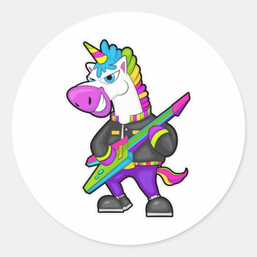 Unicorn als muzikant met gitaar ronde sticker (Voorkant)