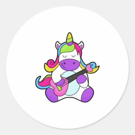 Unicorn als muzikant met gitaar ronde sticker (Voorkant)