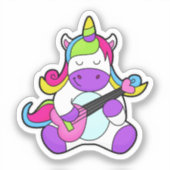 Unicorn als muzikant met gitaar sticker (Voorkant)