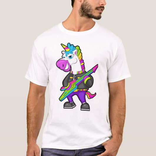Unicorn als muzikant met gitaar t-shirt (Voorkant)