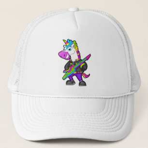 Unicorn als muzikant met gitaar trucker pet