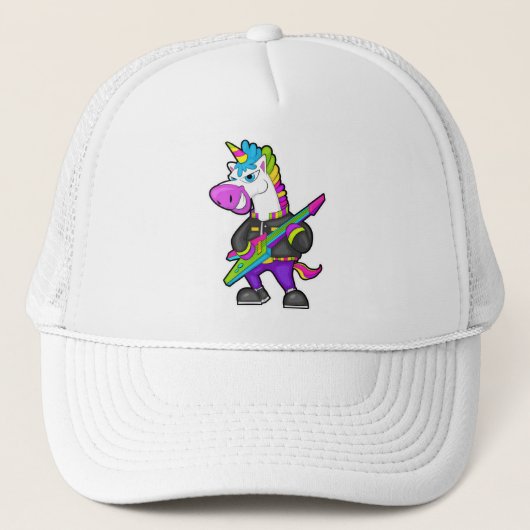 Unicorn als muzikant met gitaar trucker pet (Voorkant)