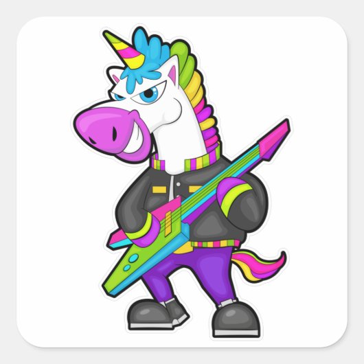 Unicorn als muzikant met gitaar vierkante sticker (Voorkant)