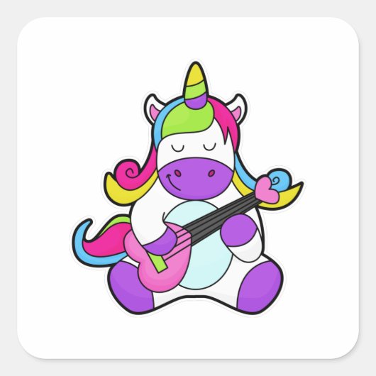 Unicorn als muzikant met gitaar vierkante sticker (Voorkant)