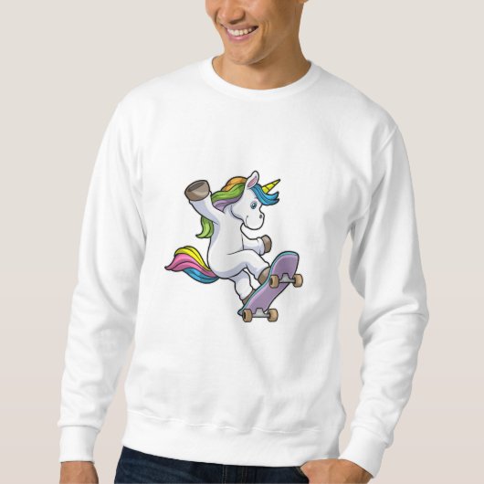 Unicorn als Skater met Skateboard Trui (Voorkant)