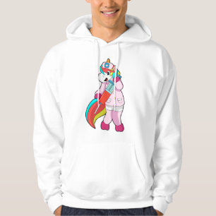 Unicorn als verpleegster bij vaccinatie en spuit hoodie