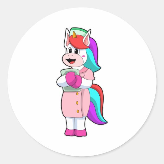 Unicorn als verpleegster ronde sticker (Voorkant)