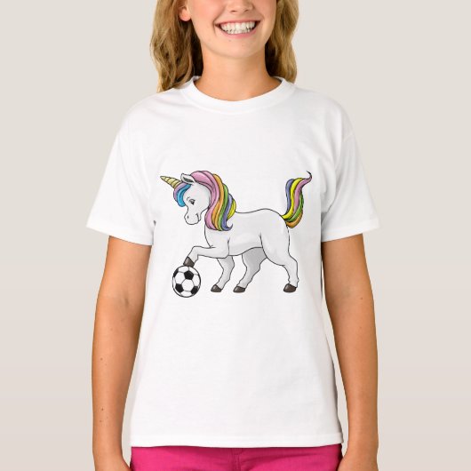 Unicorn als voetbalspeler met voetbal t-shirt (Voorkant)