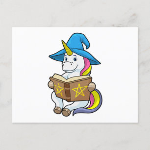 Unicorn als wizard met Boek en Pet Briefkaart