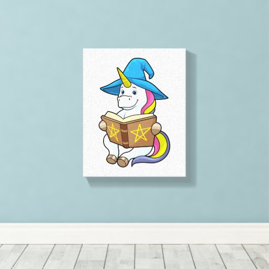 Unicorn als wizard met Boek en Pet Canvas Afdruk (Insitu (Houten vloer))