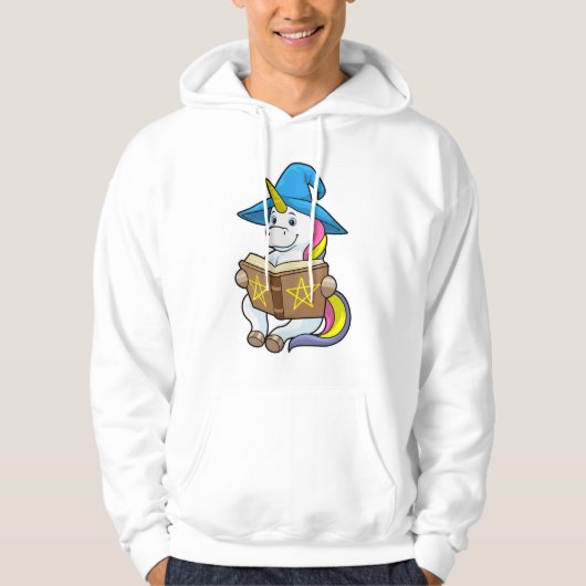 Unicorn als wizard met Boek en Pet Hoodie (Voorkant)