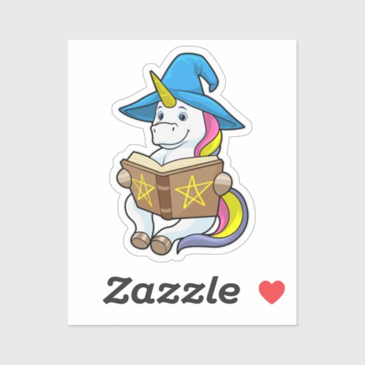 Unicorn als wizard met Boek en Pet Sticker (Vel)