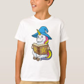 Unicorn als wizard met Boek en Pet T-shirt (Voorkant)