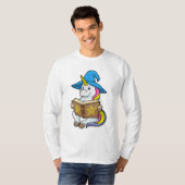 Unicorn als wizard met Boek en Pet T-shirt (Voorkant volledig)