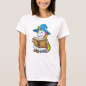 Unicorn als wizard met Boek en Pet T-shirt (Voorkant)