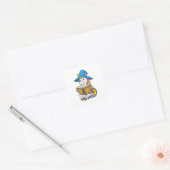 Unicorn als wizard met Boek en Pet Vierkante Sticker (Envelop)