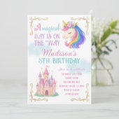 Unicorn and Castle Birthday Party Invitation Kaart (Staand voorkant)