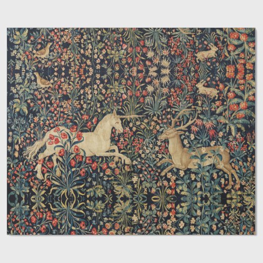 UNICORN AND DEER, FLOWERS, BOSBOUWDIEREN CADEAUPAPIER (Vlak)