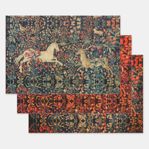 UNICORN AND DEER, FLOWERS, BOSBOUWDIEREN INPAKPAPIER VEL