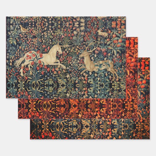 UNICORN AND DEER, FLOWERS, BOSBOUWDIEREN INPAKPAPIER VEL (Set)