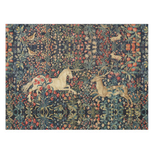 UNICORN AND DEER, FLOWERS, BOSBOUWDIEREN TAFELKLEED