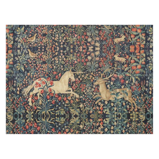 UNICORN AND DEER, FLOWERS, BOSBOUWDIEREN TAFELKLEED (Voorkant (Horizontaal))
