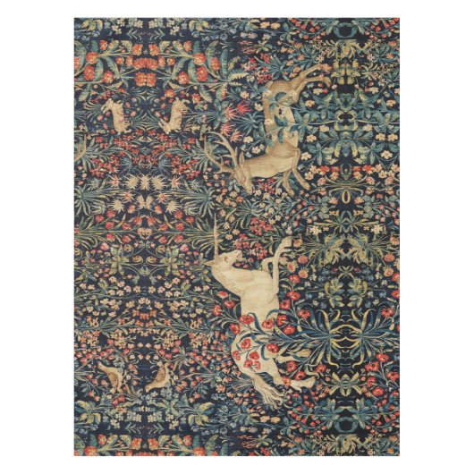 UNICORN AND DEER, FLOWERS, BOSBOUWDIEREN TAFELKLEED (Voorkant)