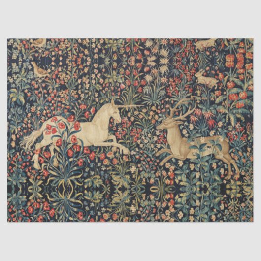 UNICORN AND DEER, FLOWERS, BOSBOUWDIEREN TISSUEPAPIER (Voorkant)