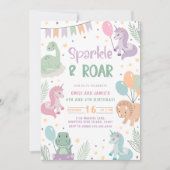 Unicorn and Dinosaur Invitations. Editable Digital Kaart (Voorkant)
