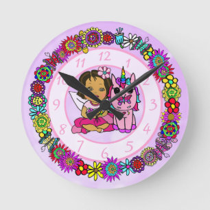 Unicorn and Fairy Whimsical Folk Art Girl's Ronde Klok