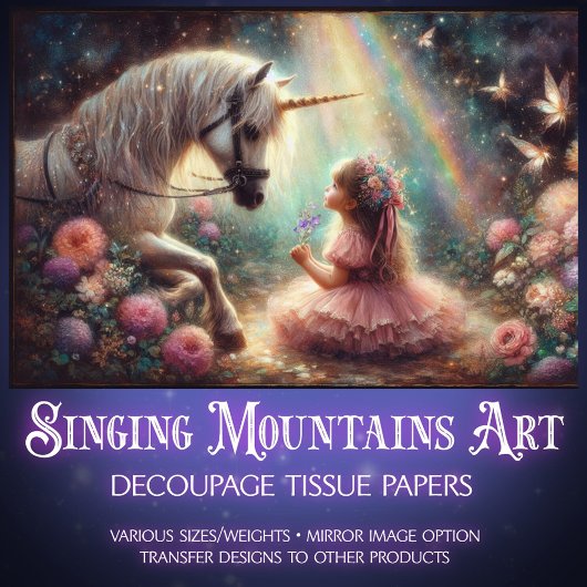 Unicorn And Girl In Fairytale Forest Decoupage Tissuepapier