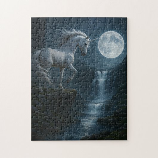 Unicorn and moonlit waterfall - stunning  legpuzzel (Verticaal)