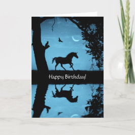 Unicorn and Owl Crescent Moon Birthday Kaart