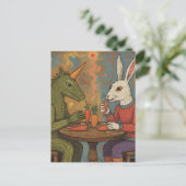 Unicorn and Rabbit Eating Carrots Surreal Briefkaart (Staand voorkant)