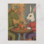 Unicorn and Rabbit Eating Carrots Surreal Briefkaart (Voorkant)