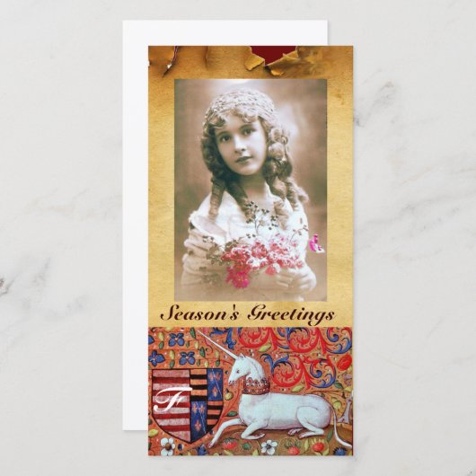 UNICORN ANTIEK BROWN PARCHMENT MONOGRAM FEESTDAGENKAART (Voorkant / Achterkant)