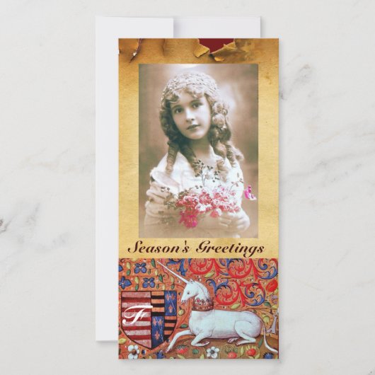 UNICORN ANTIEK BROWN PARCHMENT MONOGRAM FEESTDAGENKAART (Voorkant)