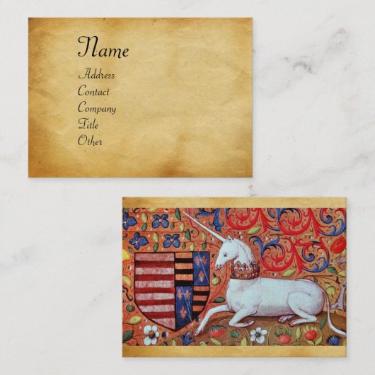 UNICORN/Antiek bruin perkament Visitekaartje (Voorkant / Achterkant)